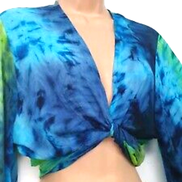 Boho 2 Piece Blue & Green Multicolor Tie Dye Top & Skirt Set - Picture 4 of 5
